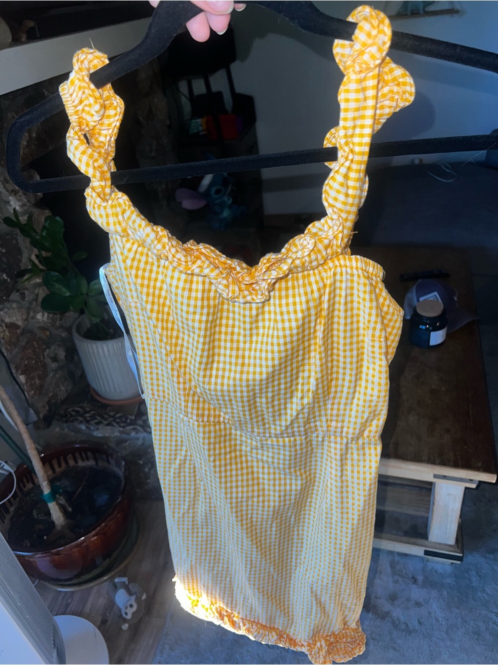 Lovers + Friends Yellow Gingham Midi Dress